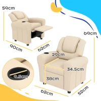HOMCOM Kids Recliner Chair, PU Leather with Adjustable Backrest, Footrest, Padded Headrest, Beige(m-3)