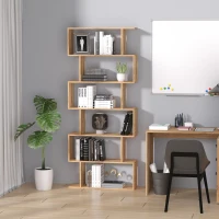 HOMCOM Bookcase, 6 Tier Shelf S Shaped Bookshelf, Storage Unit, Display Shelf for Living Room, Bedroom, Home Office, Plant, Oak(m-2)