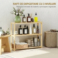 HOMCOM Raft de Baie cu 3 Polițe Reglabile în 5 Poziții, din Bambus, 60x15x50 cm, Culoare Lemn(m-5)