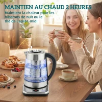 HOMCOM Bouilloire électrique, 1,7L, ébullition rapide 2200W avec thermostat strix, infuseur à thé, fonction maintien au chaud(m-7)
