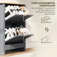 HOMCOM Schuhschrank mit 2 Klappfächern, verstellbar Trennwand für 8-12 Paar Schuhe, 72 x 26 x 80 cm, Dunkelgrau(m-6)