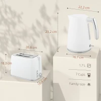 HOMCOM Set Bollitore Elettrico da 1.7L 2200W con Termostato e Tostapane Doppio con 7 Livelli di Doratura, Bianco(m-3)