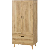 HOMCOM Armadio 2 Ante a Battente con 2 Cassetti e Asta Appendiabiti, 80x54x180 cm, Legno(m-12)