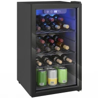 HOMCOM Weinkühlschrank 24 Flaschen, 68 Liter Kapazität, 4–16 °C Standgerät für Getränke, Bier und Wein mit Glas-Tür, Schwarz(m-12)