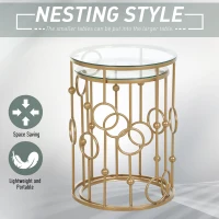 HOMCOM Nesting Round Coffee Table Set of 2 - Gold Tone(m-7)