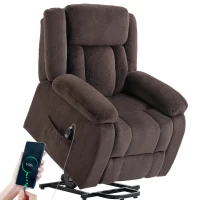 HOMCOM Aufstehsessel mit weichem Bezug, Recliner-Sessel mit Fernbedienung und Seitentaschen, Braun(m-11)