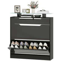 HOMCOM Armoire à Chaussures, 2 Tiroirs Rabattables, 1 Tiroir Coulissant, 1 Comptoir, 89x23x96cm, Noir(m-12)