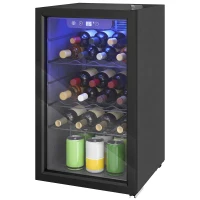 HOMCOM Weinkühlschrank 24 Flaschen, 68 Liter Kapazität, 4–16 °C Standgerät für Getränke, Bier und Wein mit Glas-Tür, Schwarz(m-11)