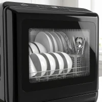 HOMCOM Tafelvaatwasser, met geïntegreerde 6 liter watertank, 5 programma's, 4 couverts, LED-display Zwart(m-12)