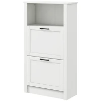 HOMCOM Modern Shoe Cabinet with 2 Flip Drawers and Adjustable Shelves, Narrow Shoe Storage Cabinet with Open Compartment, Holds 10 Pairs for Entryway, Hallway, White(m-11)
