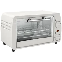 HOMCOM Mini-Ofen Toasterofen, 1 Backblech, 1 Grilrost, 10 L Kapazität, Timer-Funktion, 36,5 cm x 26 cm x 22 cm, Cremeweiß(m-1)
