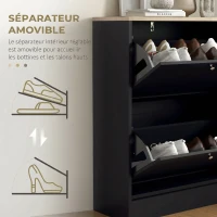 HOMCOM Meuble à Chaussures 12 Paires, Meuble d'Entrée avec 2 Tiroirs Rabattables et Étagères Réglables, 60 x 23,5 x 80cm, Noir(m-6)