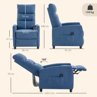 HOMCOM Fotoliu Masant Reclinabil 160°, Chenille cu Suport pentru Picioare și Telecomandă, Albastru Închis(m-3)