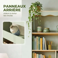 HOMCOM Bibliothèque, étagère de rangement à 6 niveaux avec 6 compartiments ouverts, 76 x 23,8 x 180 cm, bois naturel et vert(m-5)