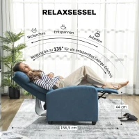 HOMCOM Fotoliu Relax Reclinabil Manual cu Suport pentru Picioare și Tapițerie din Țesătură, Albastru(m-4)