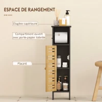 HOMCOM Meuble de salle de bain avec support papier toilette barre amovible 3 Niveaux + Sortie Papier, 78H cm, Bambou noir(m-4)