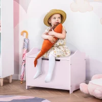 HOMCOM Wooden Kids Toy Box Children Storage Organizer Chest Safety Hinge Playroom Furniture Pink(m-2)
