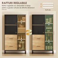 HOMCOM Bufet Modern de Bucătărie cu 2 Sertare, 2 Rafturi și un Dulap, 88x35x160 cm, Lemn și Negru(m-6)