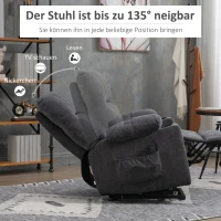 HOMCOM Opstaan hulp seniorenstoel, ligfunctie, inclusief afstandsbediening, 144 cm x 91 cm x 88 cm, Donkergrijs(m-5)