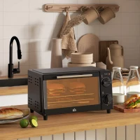 HOMCOM Mini-Backofen, 9 Liter Fassungsvermögen, Einstellbare Temperatur und Garzeit, mit Grillrost und Backblech, Schwarz(m-10)