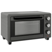 HOMCOM Minibakoven, 21 L Toasteroven met 1 draadrek en 1 bakplaat, 3 kookstanden, 100 °C-230 °C, roestvrij staal, glas, grijs(m-1)