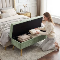 HOMCOM Storage Ottoman, Chenille Upholstered Ottoman Storage Box with Padded Seat, Metal Legs, 114 x 41 x 45 cm, Light Green(m-8)