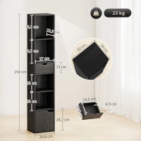 HOMCOM Bibliothèque, étagère à livres, meuble de rangement avec tiroir placard compartiments ouvertes, 30 x 24 x 158 cm, noir(m-3)
