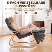 HOMCOM Schaukelstuhl in Leinenoptik mit 5-fach verstellbarer Fußstütze und Leinenoptik, für Wohnzimmer, Dunkelgrau(m-5)