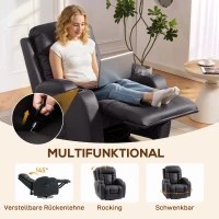 HOMCOM Massagesessel mit Wipp-, Liege- & Wärmefunktion, 3 Modi, drehbar, Dunkelbraun(m-5)