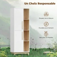 HOMCOM Meuble de Salle de Bain, Meuble de Rangement, 2 Portes, 4 Compartiments Ouverts et Étagères Réglables, Blanc et Naturel(m-6)