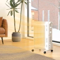 HOMCOM 2000W Quiet Oil Filled Radiator, 9 Fin Energy Efficient Portable Electric Heater with 3 Heat Settings, Adjustable Thermostat, Safety Tip Over, Overheat Protection, for Home, White(m-2)