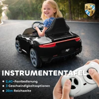 AIYAPLAY 12V Kinderauto | 2× motor | 2,4 GHz RC | Softstart & geveerd | MP3/USB en LED — Zwart(m-5)