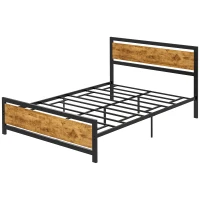 HOMCOM Struttura Letto Una Piazza e Mezza in Legno e Acciaio con Doghe in Stile Industriale, 140x200cm(m-11)