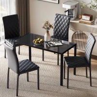 HOMCOM 5 Piece Dining Set, Kitchen Table with Glass Top, Faux Leather Chairs, Black(m-2)