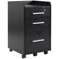 HOMCOM Cassettiera Portadocumenti in Legno a 3 Cassetti con Chiavi di Sicurezza e 5 Ruote, 39.2x40x65.4 cm, Nero(m-1)