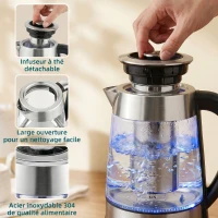 HOMCOM Bouilloire électrique, 1,7L, ébullition rapide 2200W avec thermostat strix, infuseur à thé, fonction maintien au chaud(m-8)