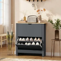HOMCOM Schuhschrank mit 2 Klappfächern, verstellbar Trennwand für 8-12 Paar Schuhe, 72 x 26 x 80 cm, Dunkelgrau(m-9)