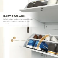 HOMCOM, Dulap pentru încălțăminte, Cu 3 sertare și rafturi reglabile pe 2 niveluri, din lemn, 60x23.5x115 cm, alb(m-5)