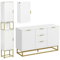 kleankin Ensemble de meubles de rangement - lot de buffet, armoire murale et meuble colonne - étagère réglable, pieds en acier(m-11)