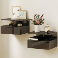 HOMCOM 2 Mesitas de Noche Flotantes con 1 Cajón y Estante Abierto Diseño Moderno 35x32x22,5 cm Negro Brillo(m-12)