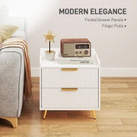 HOMCOM Elegant Two-Drawer Bedside Table Set of 2 - White(m-4)