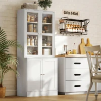 HOMCOM Mobilier de Bibliotecă cu 2 Dulapuri, Rafturi Regulabile și Uși din Sticlă, 76x40x178.5 cm, Alb(m-7)