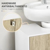 kleankin Mobile Bagno Sotto Lavabo a 2 Ante con Ripiano Interno in Truciolato e Acciaio, 60x30x60 cm, Bianco e Rovere(m-6)