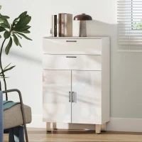 kleankin Mueble Auxiliar Baño Moderno con 2 Cajones Armario y Estantes Ajustables Antivuelco Carga 35 kg 60x30x93 cm Blanco(m-8)