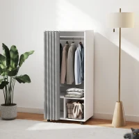 HOMCOM Armoire penderie armoire de rangement mobile avec rideau, tringle de suspension, 60 x 40 x 128 cm, blanc(m-11)