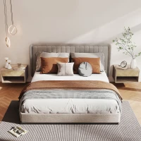 HOMCOM Lot de 2 tables de chevet murales, tables de nuit, tiroir, compartiment ouvert, plateau, 37 x 32 x 21 cm, bois naturel(m-2)
