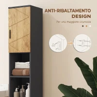 kleankin Colonna Bagno in Truciolato con 2 Ripiani Aperti e 2 Armadietti a 2 Livelli, 30x30x183 cm, Rovere(m-6)