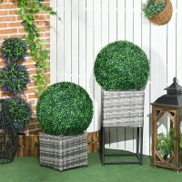 HOMCOM Set di 2 Piante Finte Sfera di Bosso Ø50cm, Decorazione per Interno ed Esterno, Verde(m-10)