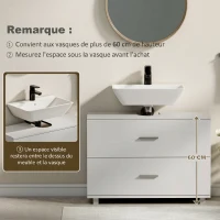 HOMCOM Meuble sous lavabo, meuble de salle de bain avec 2 tiroirs, style moderne, 80 x 30 x 60 cm, blanc(m-6)