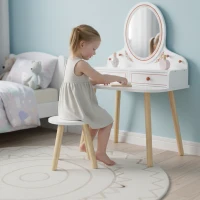 AIYAPLAY Kinder Schminktisch Set Frisiertisch mit Hocker Spiegel Schubladen Kleiderstangen für 3-8 Jahre 56 x 38 x 87,8 cm Weiß(m-8)